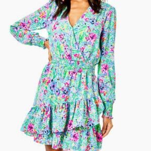 Lilly Pulitzer Cristiana Stretch Dress Amalfi Blue Alligator Isle size 16